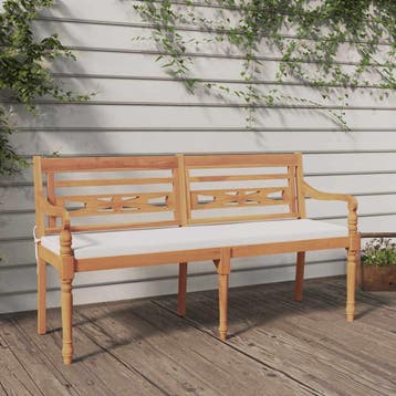 vidaXL Bankje Batavia met kussen 150 cm massief teakhout, Verzenden, Nieuw, Teakhout