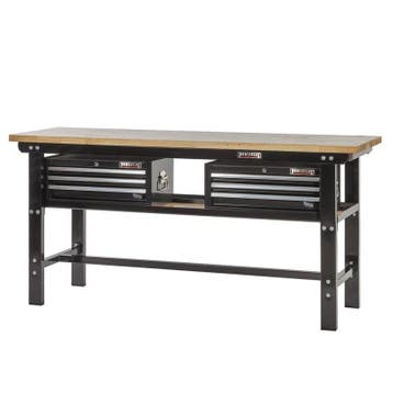 Werkbank zwart 200 cm met hardhouten blad en 2, Ophalen of Verzenden, Nieuw