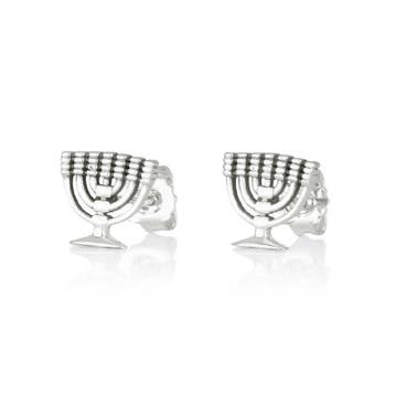 Oorbellen, studs zilver met een Menorah, Nieuw