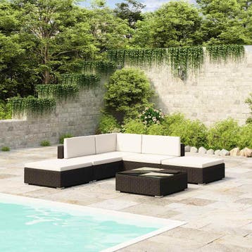 vidaXL 6-delige Loungeset met kussens poly rattan zwart, Verzenden, Nieuw, 6 zitplaatsen, Loungeset