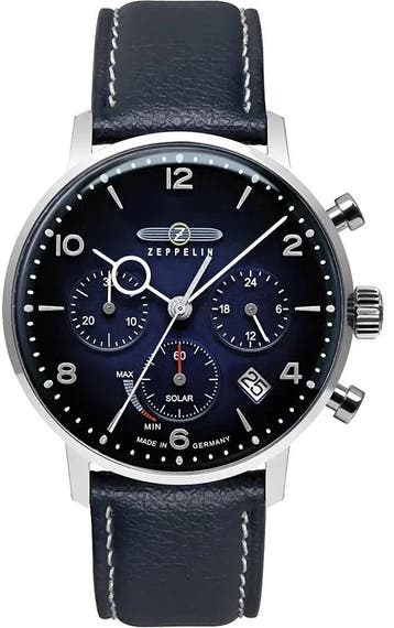 Zeppelin 8086-3N LZ 129 Hindenburg Solar chronograaf horloge, Overige merken, Staal, Verzenden, Polshorloge