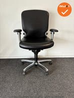Haworth Comforto 77 - Zwarte leren bekleding - Chroom voetkr, Werkplek, Ophalen of Verzenden, Gebruikt, Stoel