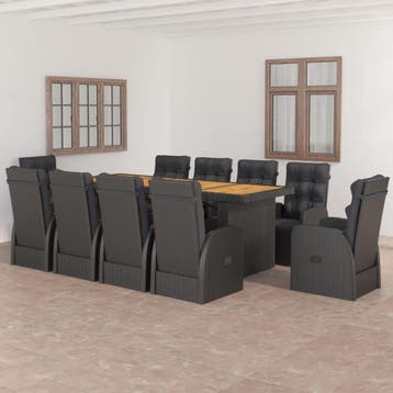 vidaXL 11-delige Tuinset met kussens poly rattan zwart, Verzenden, Nieuw, Meer dan 8 zitplaatsen, Tuinset