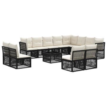 vidaXL Tuinbankenset 13 pcs Zwart poly rattan, Verzenden, Nieuw, 3 zitplaatsen