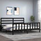 vidaXL Bedframe met hoofdbord massief hout zwart 200x200 cm, Verzenden, Zwart, Overige maten, 200 cm