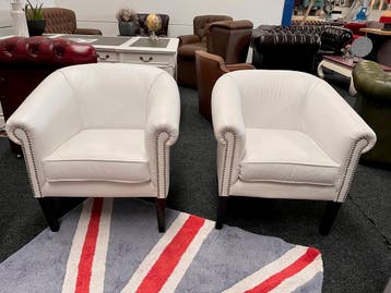 Chesterfield Maarssen ! 2 Wit leren Chesterfield Club Chairs, Ophalen, Zo goed als nieuw, Leer, CHESTERFIELD