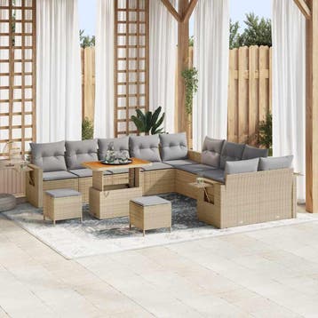 vidaXL Tuinbankenset 13 st Beige poly rattan, Verzenden, Nieuw, Rotan, 3 zitplaatsen