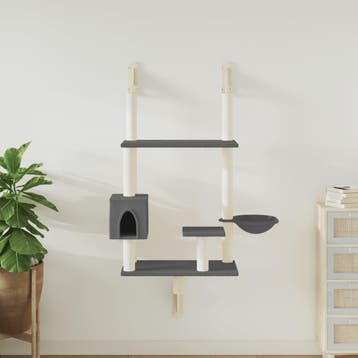 vidaXL Kattenmeubel wandgemonteerd met krabpaal 153 cm, Dieren en Toebehoren, Verzenden, Nieuw