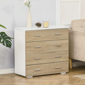 Moderne Commode met 4 Lades - Wit & Houtkleur - 76x35x72 cm, Verzenden, Nieuw
