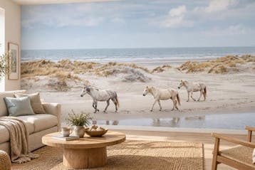 Paarden fotobehang – strand en duinen behang op maat, Verzenden, Fotobehang
