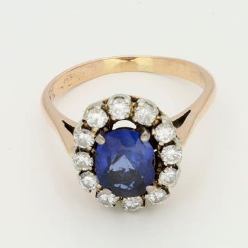 Ring - 10 kt. Geel goud, Witgoud - Diamant - Saffier, Sieraden, Tassen en Uiterlijk, Ringen, Nieuw