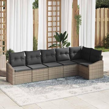 vidaXL Tuinbankenset met kussen met opslag 6 pcs Grijs poly, Verzenden, Nieuw, Rotan, 6 zitplaatsen