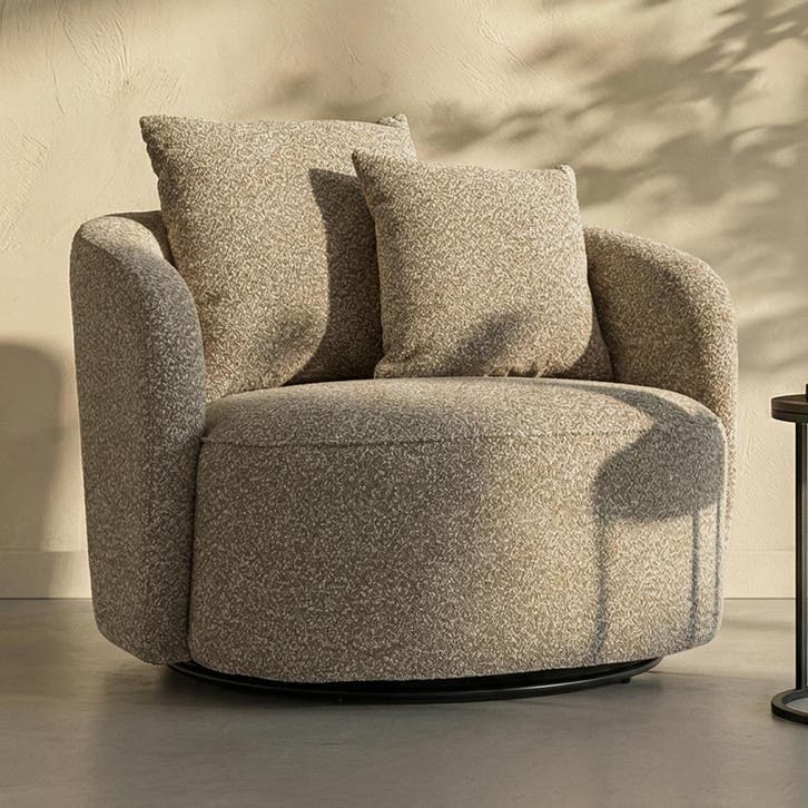*WOONWINKEL* Grote Fauteuil Rond Met Kussens Bruin, Huis en Inrichting, Fauteuils, Nieuw, Stof, Verzenden