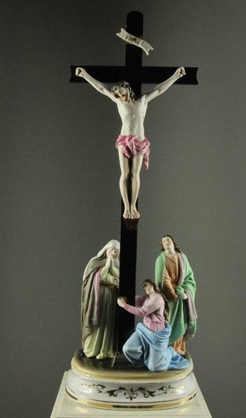 sculptuur, Kreuzigungs - Gruppe - 48 cm - Porselein - 1900