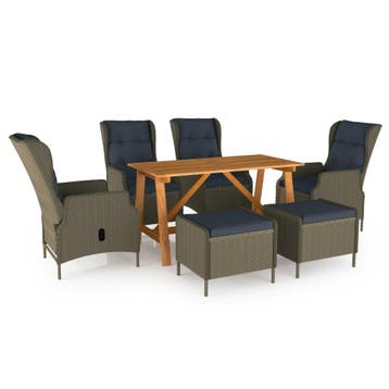 vidaXL 7-delige Tuinset bruin, Tuin en Terras, Verzenden, Nieuw, 6 zitplaatsen, Tuinset