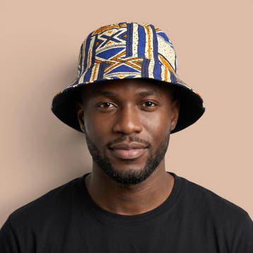 Bucket hat / Vissershoedje met Afrikaanse print - Blauw Bogo, Kleding | Heren, Ophalen of Verzenden, Nieuw