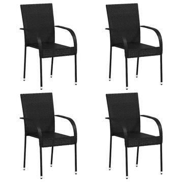 Poly Rattan tuinstoel zwart | Tweedekansje | OP=OP, Ophalen of Verzenden, Zo goed als nieuw, Rotan, Stapelbaar