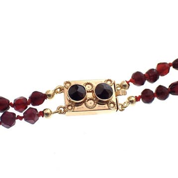 Antiek glaskralen collier met gouden slot (Ketting), Gebruikt, Ophalen of Verzenden, Met edelsteen, Goud