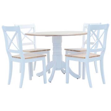 vidaXL 5-delige Eethoek massief rubberwood wit en bruin, Verzenden, Nieuw