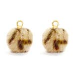 1 x Pompom bedels Faux fur leopard Goud Light brown (op =..., Ophalen of Verzenden, Nieuw, Bedel