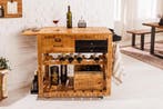 Industriële barkast BODEGA 86 cm mangohouten serveerwagen, Ophalen of Verzenden, Nieuw