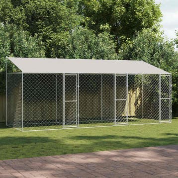 vidaXL Hondenkooi met Dak Zilver 600 x 200 x 256 cm Staal en, Verzenden, Nieuw