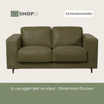 Leren bank Clear - 2 zits - Kenia Olive (olijf) - Poten, Bohemian, Eigentijds, Modern, Retro, Vintage, 150 tot 200 cm, Nieuw, Ophalen of Verzenden