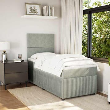 vidaXL Boxspring met matras fluweel lichtgrijs 90x190 cm, 90 cm, Eenpersoons, Verzenden, Nieuw