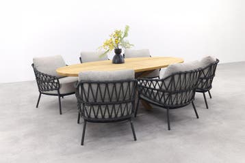 4SO Calpi/Prado Ellips Low Dining Tuinset 7-delig -, Verzenden, Nieuw, Hout, Tuinset
