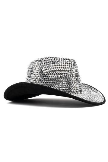 KIMU® Cowboyhoed Zwart Zilver Strass Steentjes Zwarte Witte, Ophalen of Verzenden, Nieuw, Carnaval