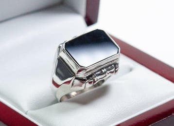 - 835 zilver - Onyx - zegelring - Ring, Antiek en Kunst