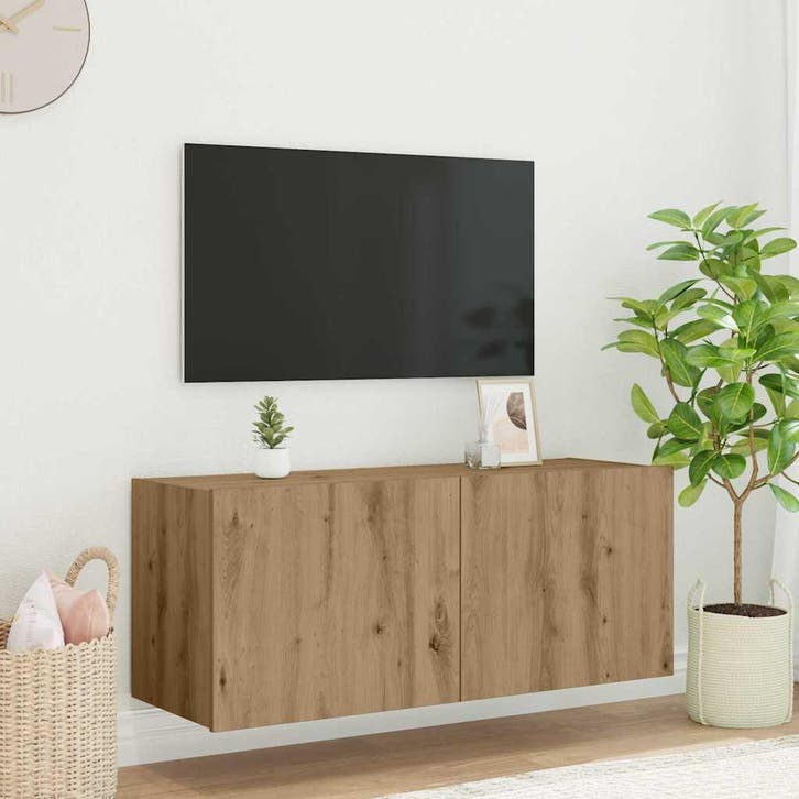 vidaXL TV Wandkast met LED Artisan Eiken 100 x 35 x 41 cm, Huis en Inrichting, Kasten | Televisiemeubels, Nieuw, Minder dan 50 cm
