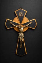 Art Deco Crucifix - Hout, Legering - 1950-1960 - Grote