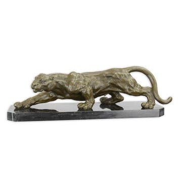 sculptuur, High-End Large Art Deco Bronze Crouching Panther