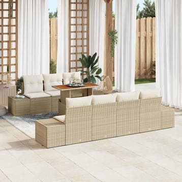 vidaXL Tuin Sofa Set met opslag 8 pcs Beige Poly riet, Verzenden, Nieuw, Rotan, 8 zitplaatsen