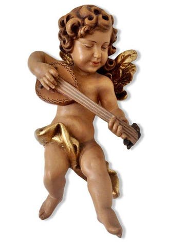 Anri - Snijwerk, farbiger Engel mit Ukulele - Schutzengel -