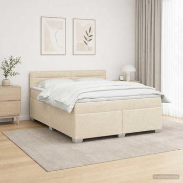 vidaXL Boxspring Bed met Matras en LED Crèmekleurig 140 x, Verzenden, Nieuw, Tweepersoons, Crème