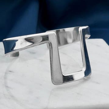 Zilveren slavenarmband met patroon; Maat S/M, Sieraden, Tassen en Uiterlijk, Armbanden, Ophalen of Verzenden, Gebruikt, Zilver