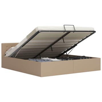 vidaXL Bedframe met opslag hydraulisch kunstleer cappuccino, Overige materialen, Eenpersoons, Bruin, Verzenden