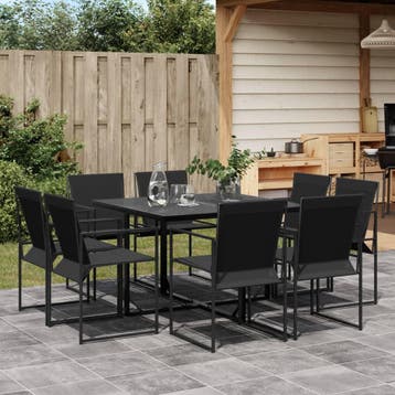 vidaXL 9-delige Tuinset textileen zwart, Verzenden, Nieuw, 8 zitplaatsen, Rvs