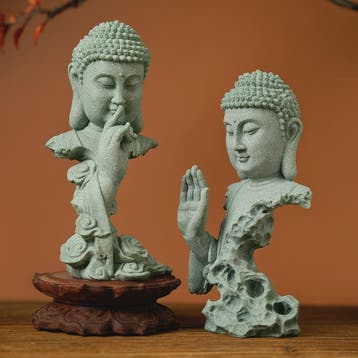 Zen Boeddha Beeld Groen Zandsteen - Sfeervolle Decoratie voo, Verzenden