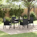 vidaXL Tuin eettafelset met kussen 5 pcs Zwart poly rattan, Verzenden, Nieuw, Rotan, 5 zitplaatsen