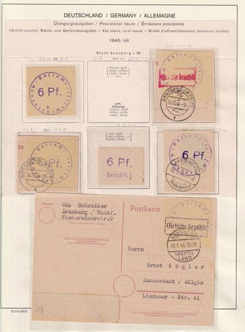 Duitsland 1945 - Verzameling van lokale Arnsbergse, Postzegels en Munten, Gestempeld