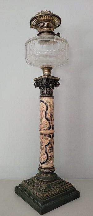 Large Victorian Neo-Renaissance Kerosene Lamp – Faience,
