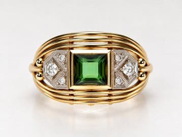 Statement ring - 14 karaat Geel goud, Platina Toermalijn -