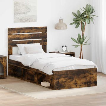 vidaXL Bedframe Gerookt eiken 75 x 190 cm Massief grenenhout, Huis en Inrichting, Slaapkamer | Bedden, Eenpersoons, Bruin, Verzenden