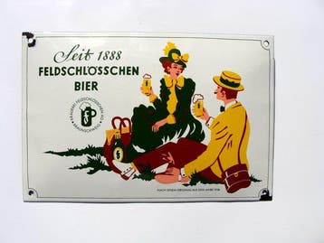 Feldschlösschen - Feldschlösschen bierbord, emaillebord met