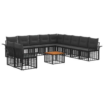 vidaXL Buiten bankenset 12 pcs Zwart en Donkergrijs, Verzenden, Nieuw, Rotan, 2 zitplaatsen