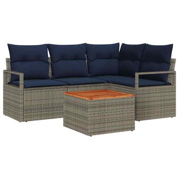 vidaXL Tuinbankenset met kussen 5 pcs Grijs poly rattan, Verzenden, Nieuw, Rotan, 5 zitplaatsen