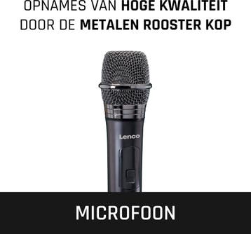 Karaoke Microfoon – Draadloos - Zwart – Lenco - MCW-011BK •, Muziek en Instrumenten, Microfoons, Verzenden, Zo goed als nieuw